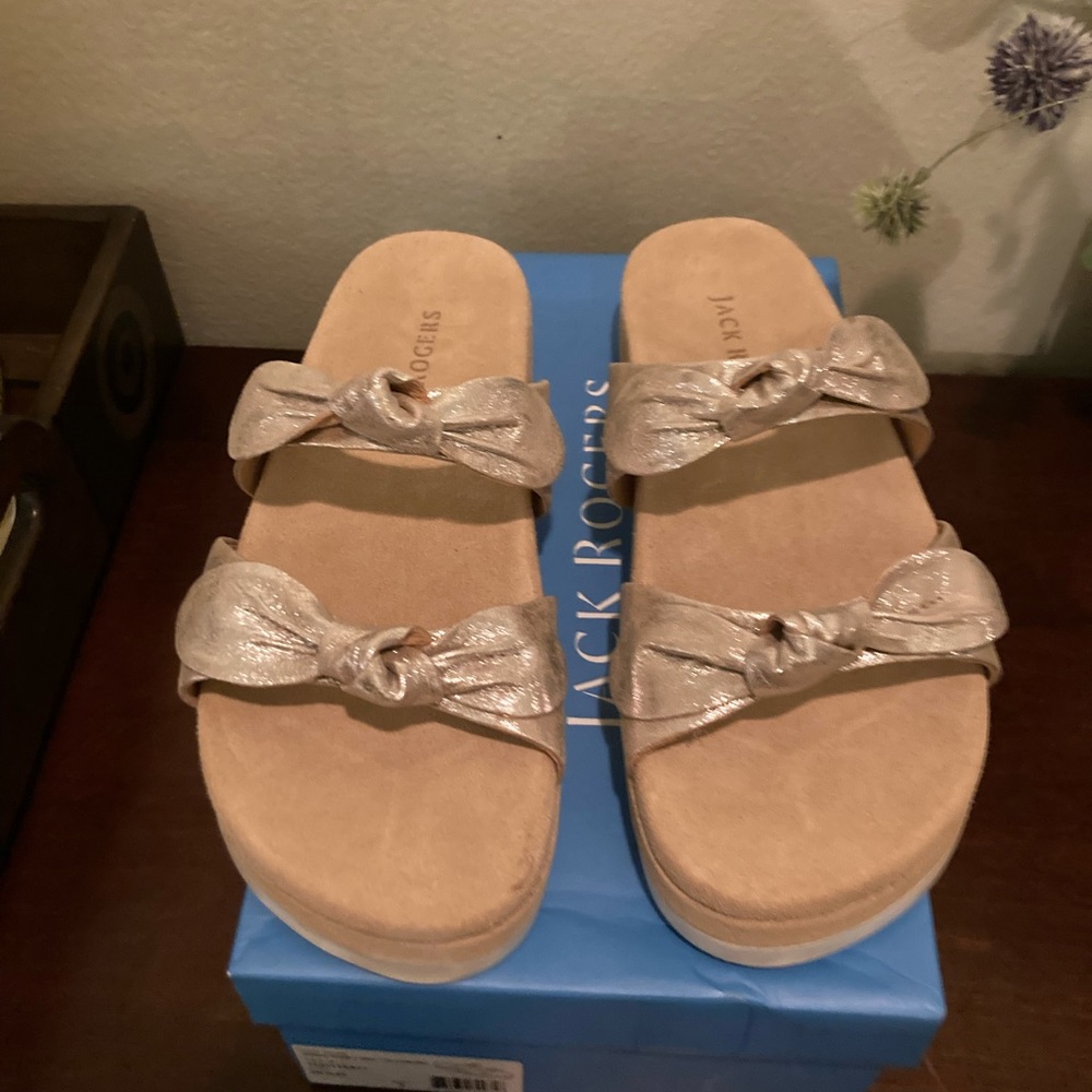 Jack Rogers Rose Gold Knot Slide Sandals